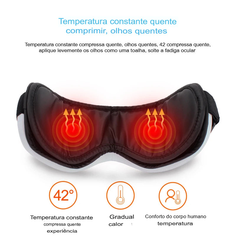 Massageador de Olhos - Óculos c/ Música, Compressa Quente e Relaxamento para fadiga ocular